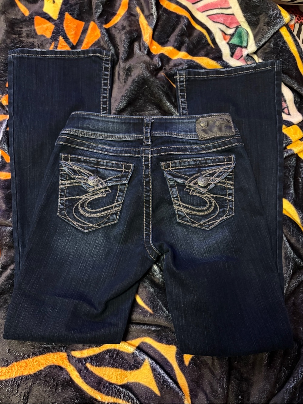 Silver Dark Blue Women low rise Denim Jeans with Contrast Stitching